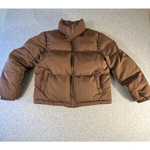 Forever 21 Brown Cropped Puffer Jacket Women’s Small Zip Up Winter Coat